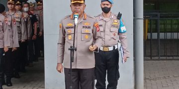 Kapolres Metro Bekasi Kota Pimpin Apel Pengamanan Liga 1 Persija Menghadapi Barito Putra di Stadion Patriot Chandrabaga