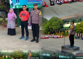 BHABINKAMTIBMAS POLSEK BEKASI BARAT BERIKAN PENYULUHAN BAHAYA NARKOBA DIACARA MPLS SMPN 13 KOTA BEKASI